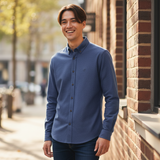 Fynch-Hatton - Mens Herringbone Shirt - Navy - 16108871 685 - Wildvine Clothing, Spalding, Lincolnshire