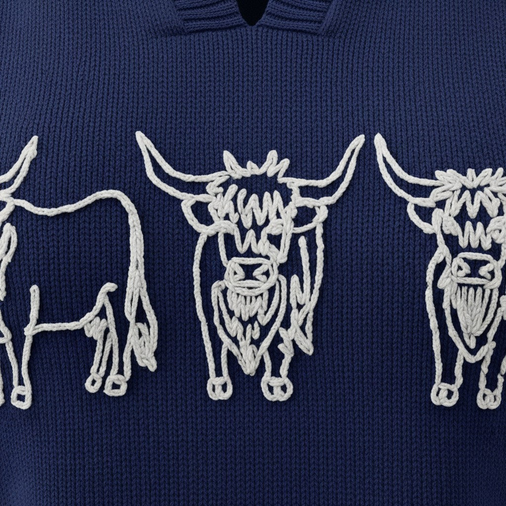 Alice Collins - Highland Cattle Slipover - Rich Navy - 037A140 - Wildvine Clothing, Spalding, Lincolnshire