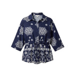 Wild Flower - Ladies - Border Flower Print Cinch Tie Shirt - Navy/Ivory - Wildvine Clothing, Spalding, Lincolnshire