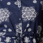 Wild Flower - Ladies - Border Flower Print Cinch Tie Shirt - Navy/Ivory - Wildvine Clothing, Spalding, Lincolnshire