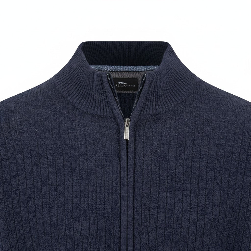 Fynch-Hatton - Mens Knitwear - Cardigan Stand-Up Strucutre - Navy 690 - Wildvine Clothing, Spalding, Lincolnshire