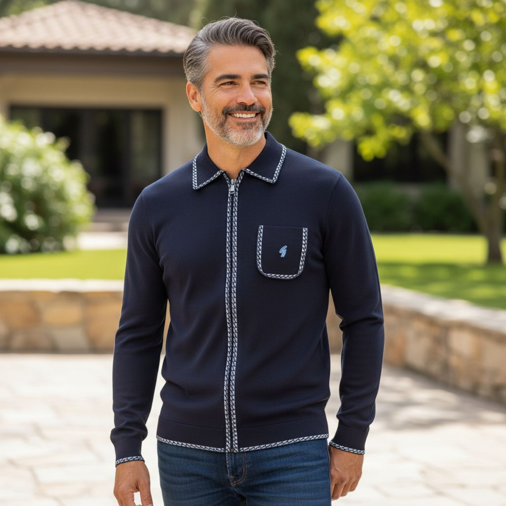 Gabicci Vintage - Mens Nick Archive Knit Polo - Navy - V57GM25 - Wildvine Clothing, Spalding, Lincolnshire
