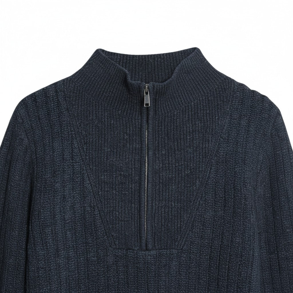 Lyle & Scott - Mens Ribbed Half Zip Jumper - Lanbs Wool - Dark Navy Marl Z56 - Wildvine Clothing, Spalding, Lincolnshire