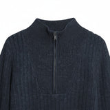 Lyle & Scott - Mens Ribbed Half Zip Jumper - Lanbs Wool - Dark Navy Marl Z56 - Wildvine Clothing, Spalding, Lincolnshire