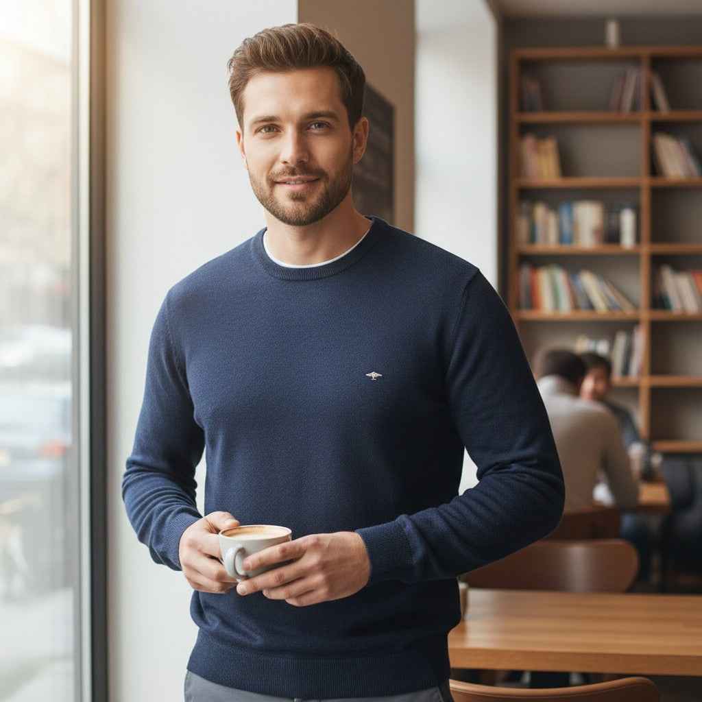 Fynch-Hatton - Mens Knitwear - O-Neck - Navy - Wildvine Clothing, Spalding, Lincolnshire