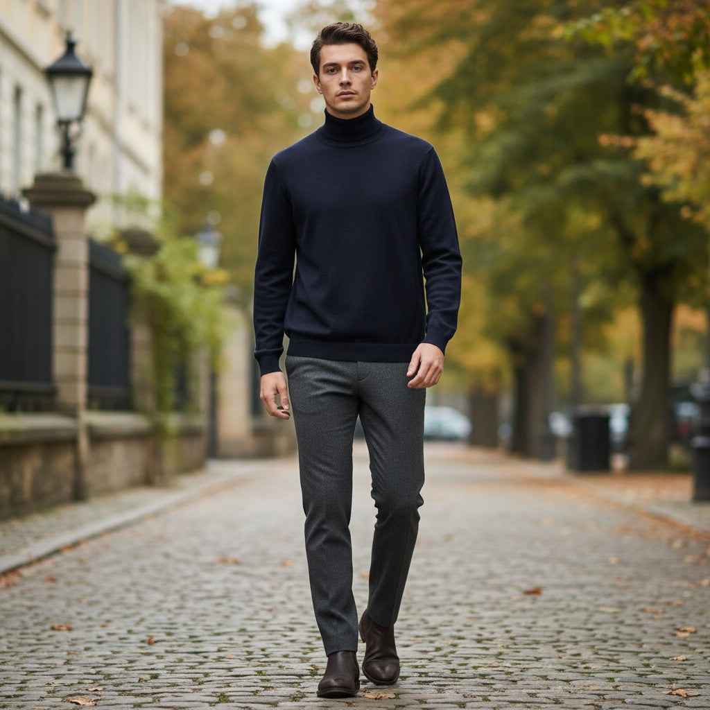 Fynch-Hatton - Mens Knitwear - Rollneck, Merino - Navy 690 - Wildvine Clothing, Spalding, Lincolnshire