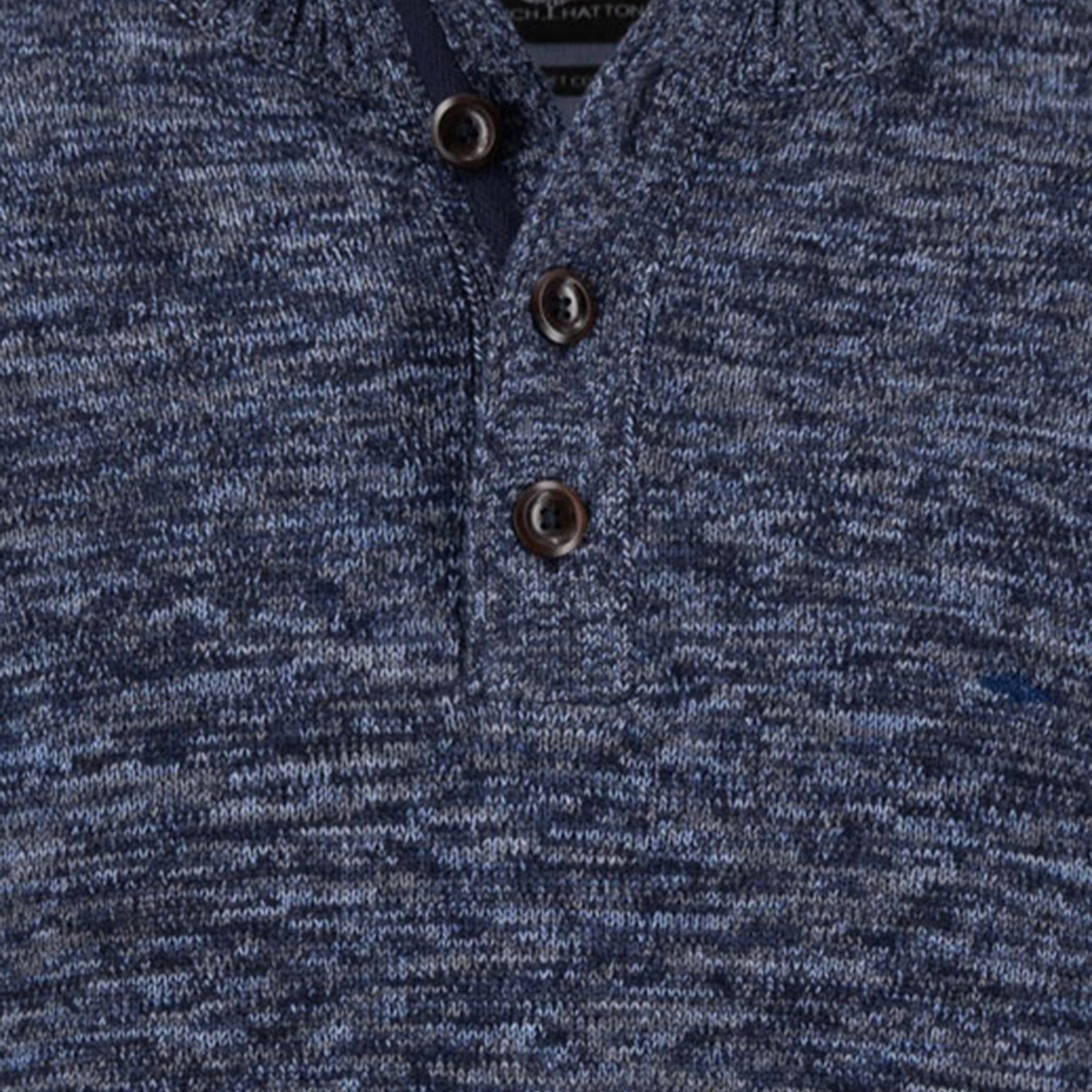 Fynch-Hatton - Mens Knitwear - Buttoned Troyer, Twisted Mouline - Navy 690 - Wildvine Clothing, Spalding, Lincolnshire