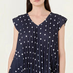 Ladies - V-Neck Polka Dot Pleated Top - Navy - Wildvine Clothing, Spalding, Lincolnshire