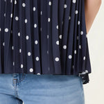 Ladies - V-Neck Polka Dot Pleated Top - Navy - Wildvine Clothing, Spalding, Lincolnshire