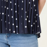 Ladies - V-Neck Polka Dot Pleated Top - Navy - Wildvine Clothing, Spalding, Lincolnshire