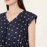 Ladies - V-Neck Polka Dot Pleated Top - Navy - Wildvine Clothing, Spalding, Lincolnshire
