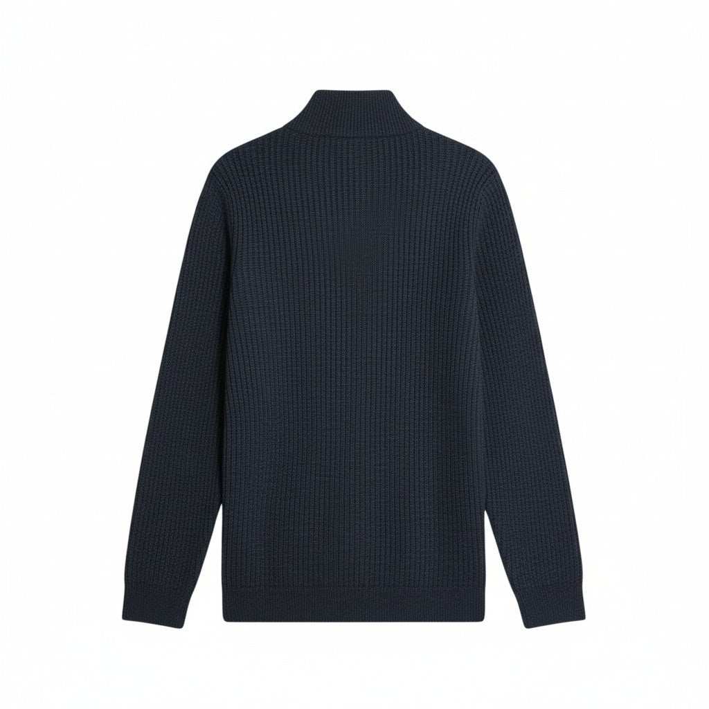Lyle & Scott - Mens Ribbed Half Zip Jumper - Lanbs Wool - Dark Navy Marl Z56 - Wildvine Clothing, Spalding, Lincolnshire