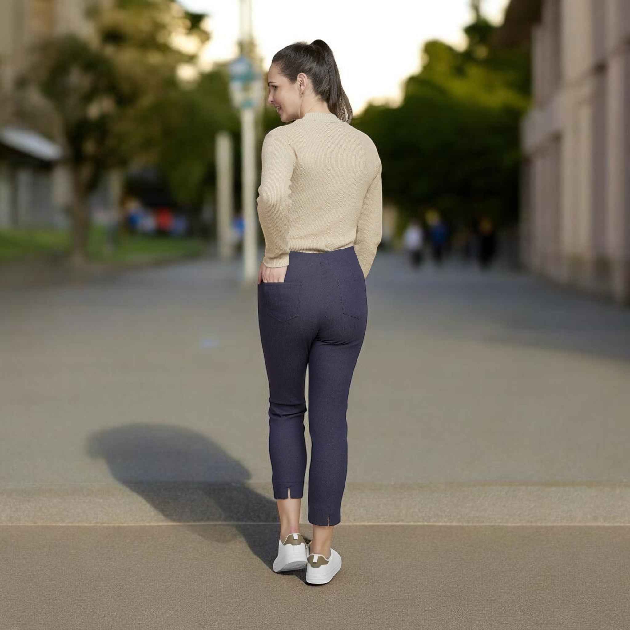 Pinns - Ladies - Slim Leg Bengaline Ankle Grazer with Back Split - Slub Denim 302CT - Wildvine Clothing, Spalding, Lincolnshire