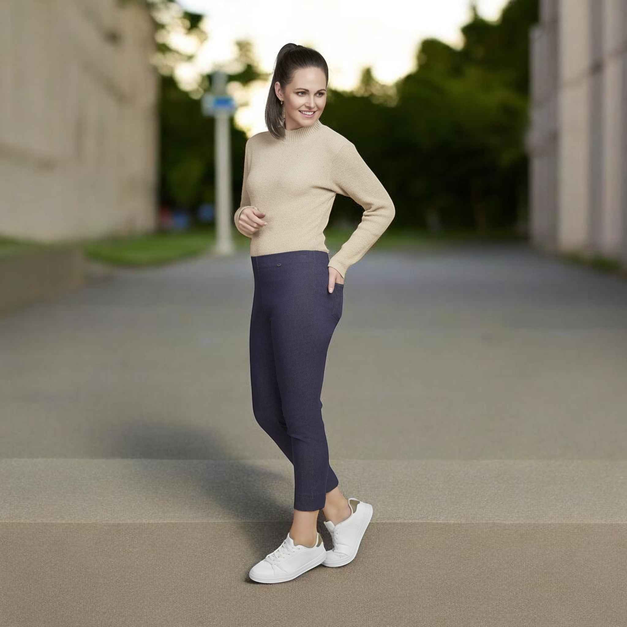 Pinns - Ladies - Slim Leg Bengaline Ankle Grazer with Back Split - Slub Denim 302CT - Wildvine Clothing, Spalding, Lincolnshire