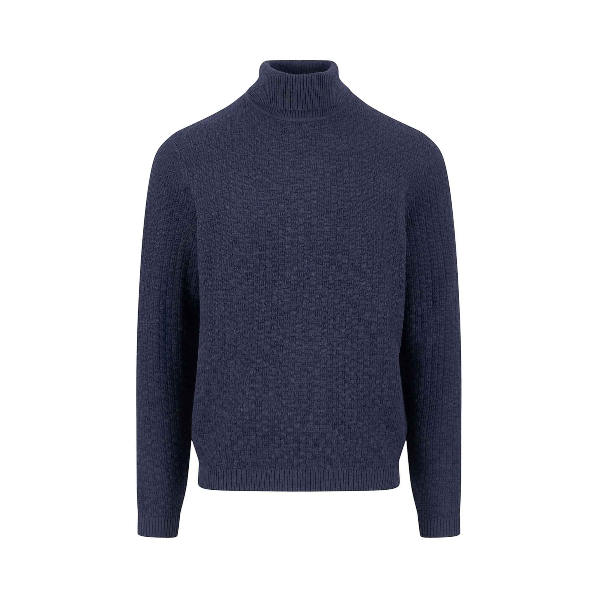 Fynch-Hatton - Mens Knitwear - Rollneck, Structure - Navy 690 - Wildvine Clothing, Spalding, Lincolnshire