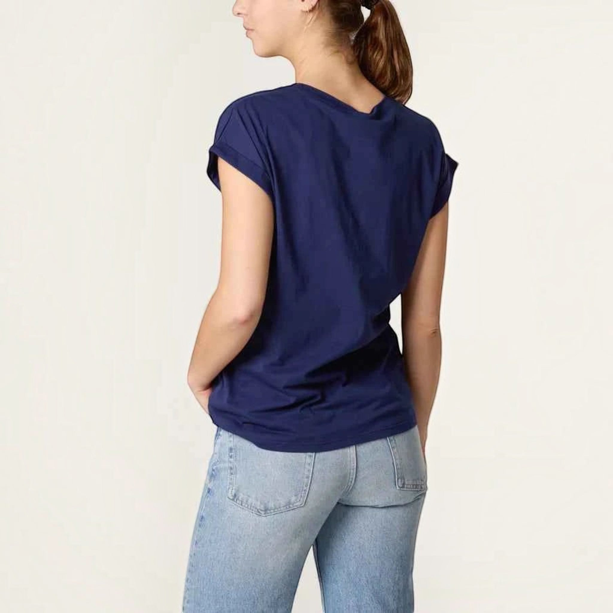 Wild Flower - Ladies - Swirl Flowers Embroidery T-Shirt - Navy - Wildvine Clothing, Spalding, Lincolnshire