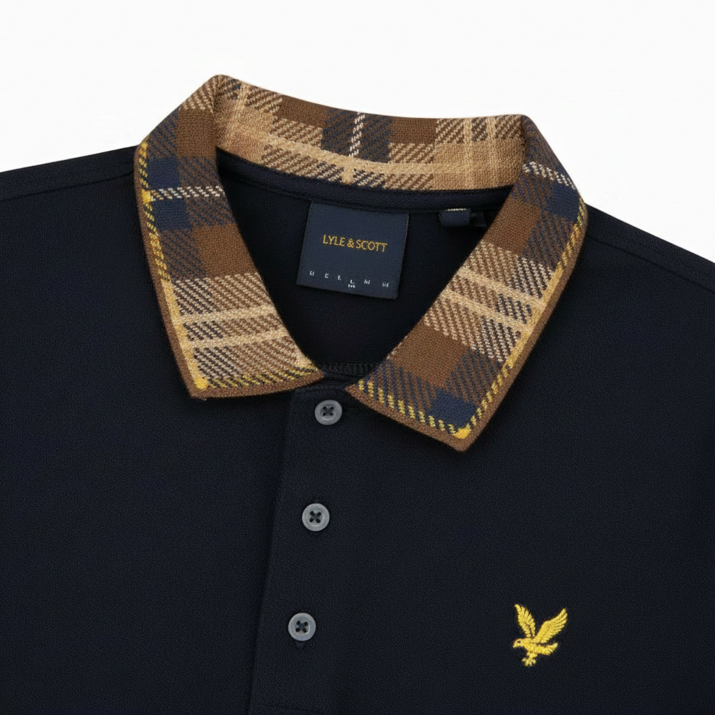 Lyle & Scott - Mens Tartan Collar Polo Shirt - Dark Navy / Brown - SP2531V Y652 - Wildvine Clothing, Spalding, Lincolnshire