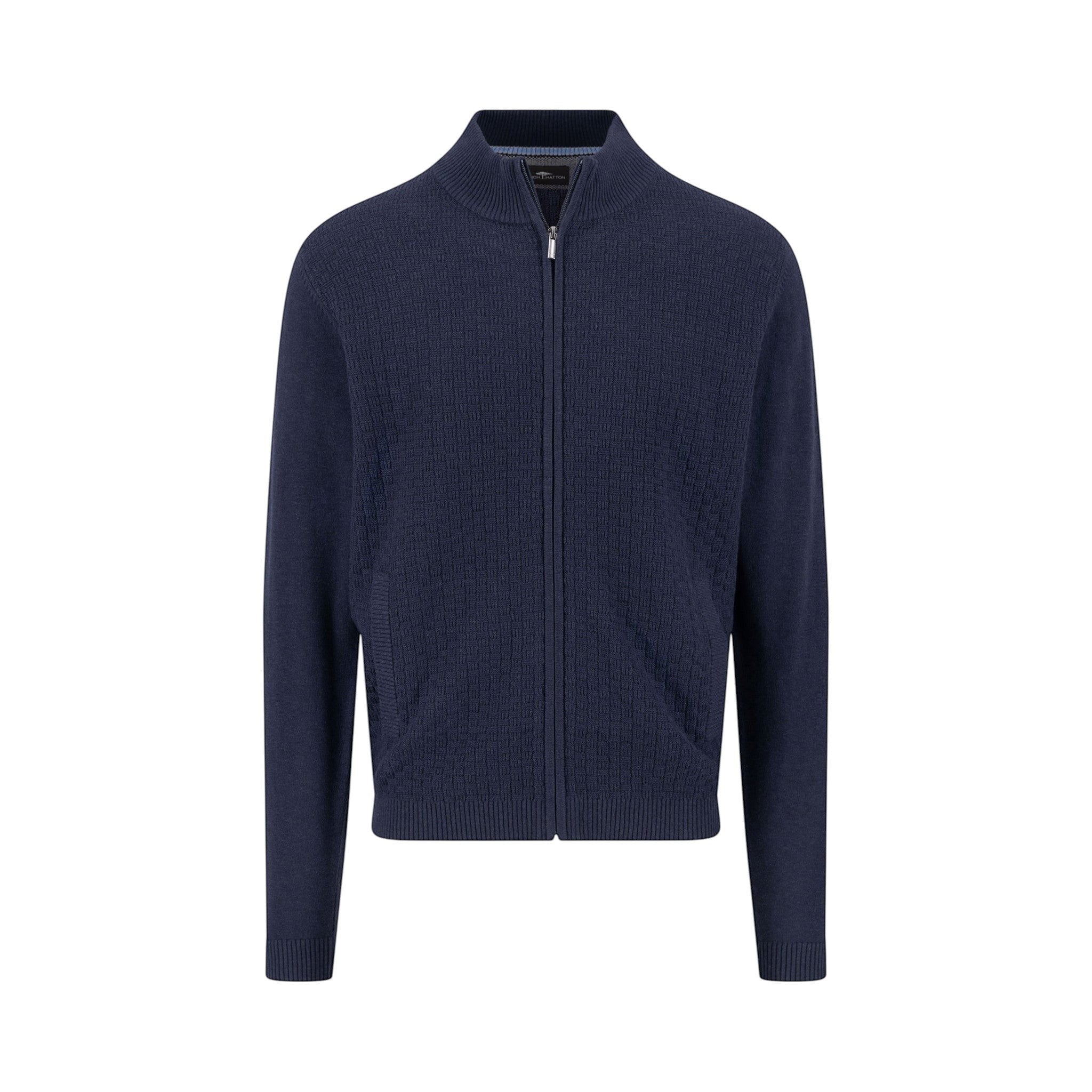 Fynch-Hatton - Mens Knitwear - Cardigan Stand-Up Strucutre - Navy 690 - Wildvine Clothing, Spalding, Lincolnshire