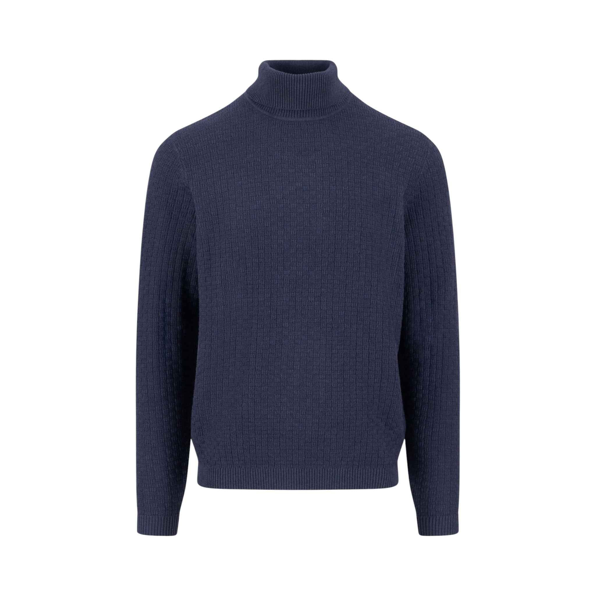 Fynch-Hatton - Mens Knitwear - Rollneck, Structure - Navy 690 - Wildvine Clothing, Spalding, Lincolnshire