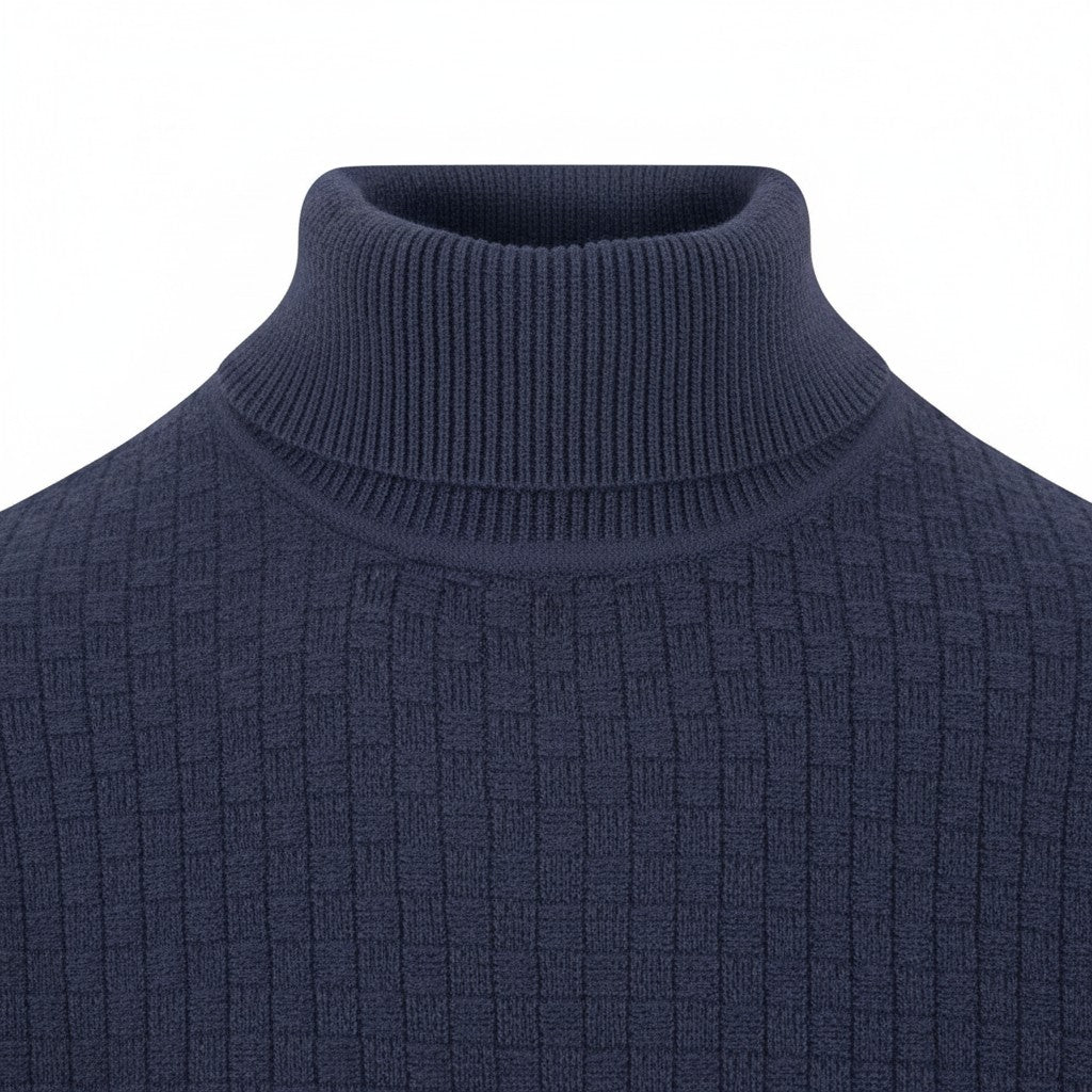 Fynch-Hatton - Mens Knitwear - Rollneck, Structure - Navy 690 - Wildvine Clothing, Spalding, Lincolnshire