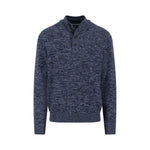 Fynch-Hatton - Mens Knitwear - Buttoned Troyer, Twisted Mouline - Navy 690 - Wildvine Clothing, Spalding, Lincolnshire
