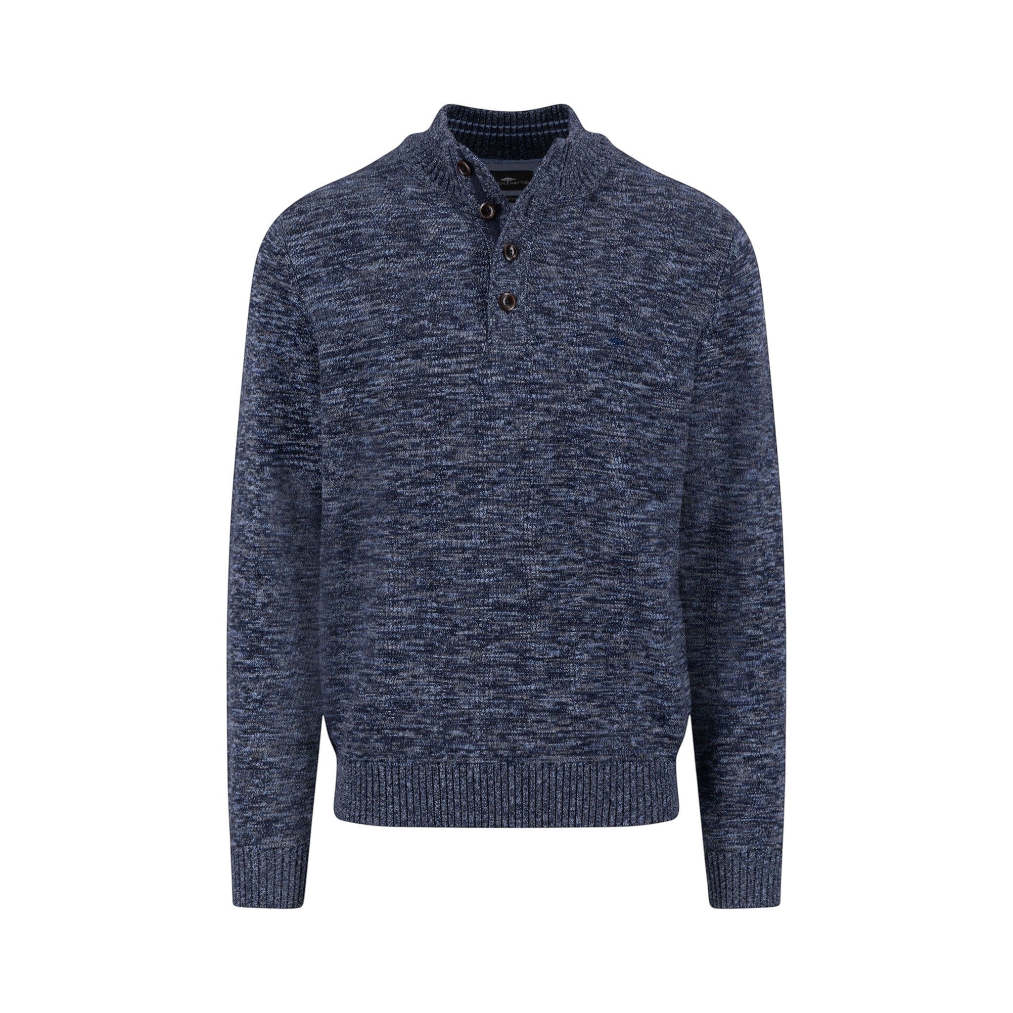 Fynch-Hatton - Mens Knitwear - Buttoned Troyer, Twisted Mouline - Navy 690 - Wildvine Clothing, Spalding, Lincolnshire