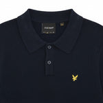 WILDVINE Clothing Co. dark navy waffle-knit long-sleeve polo shirt with a three-button placket and golden eagle logo.