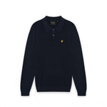 WILDVINE Clothing Co. Lyle & Scott dark navy waffle knit polo shirt with a classic collar and yellow logo embroidery.