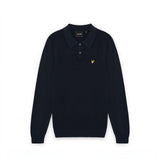 WILDVINE Clothing Co. Lyle & Scott dark navy waffle knit polo shirt with a classic collar and yellow logo embroidery.