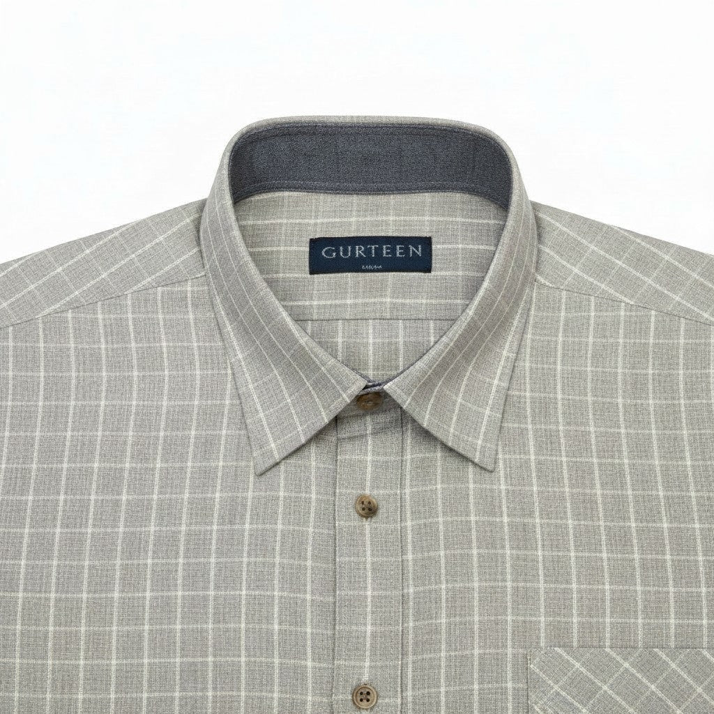 Gurteen - Mens - Seville - Modern Fit / Short Sleeved - Oatmeal Check 805 - Wildvine Clothing, Spalding, Lincolnshire