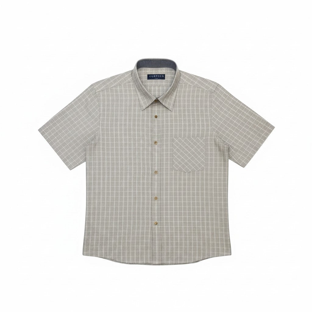 Gurteen - Mens - Seville - Modern Fit / Short Sleeved - Oatmeal Check 805 - Wildvine Clothing, Spalding, Lincolnshire