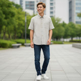 Gurteen - Mens - Seville - Modern Fit / Short Sleeved - Oatmeal Check 805 - Wildvine Clothing, Spalding, Lincolnshire