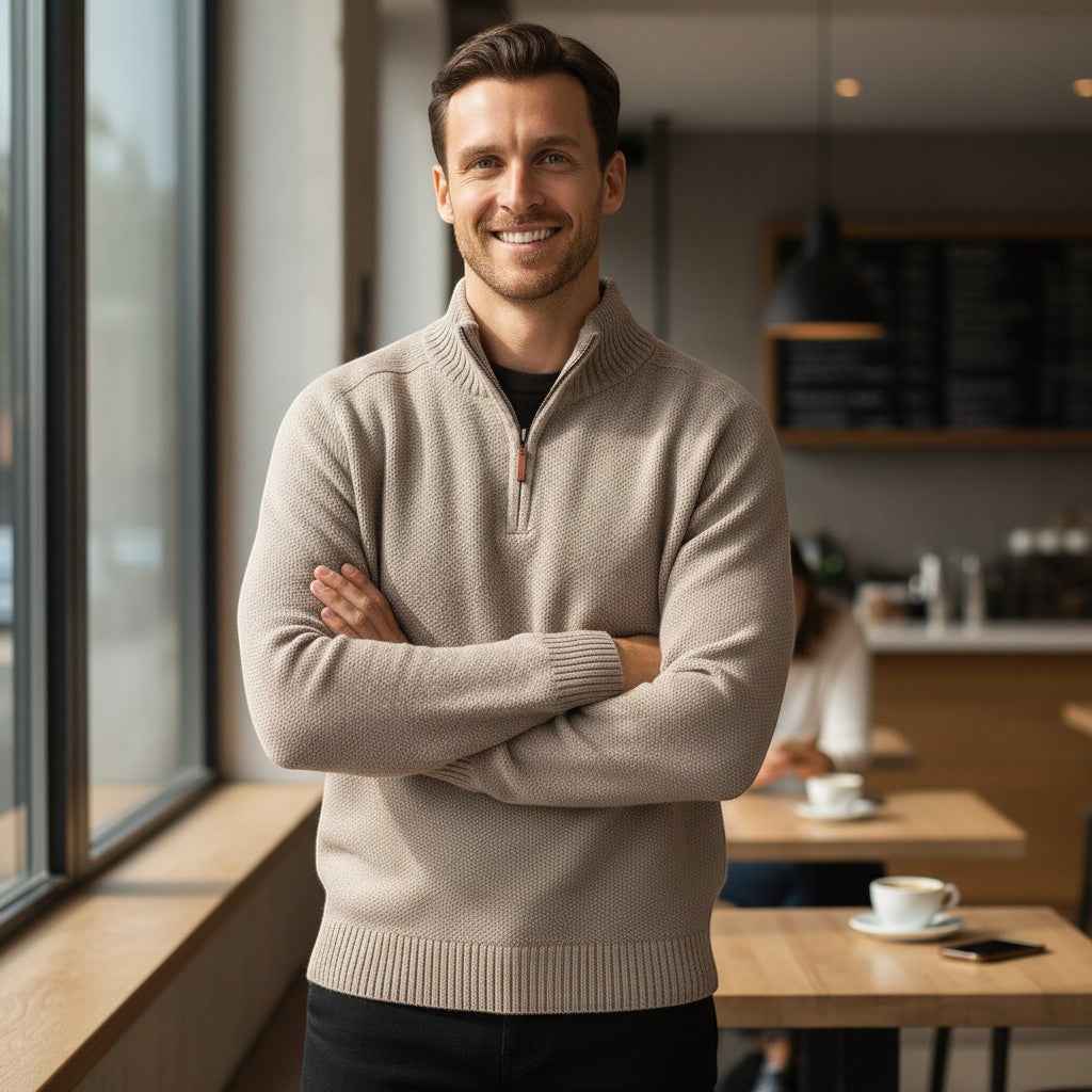 Jackdaw - Mens Ruben 1/4 Zip Jumper - Oatmeal - Wildvine Clothing, Spalding, Lincolnshire