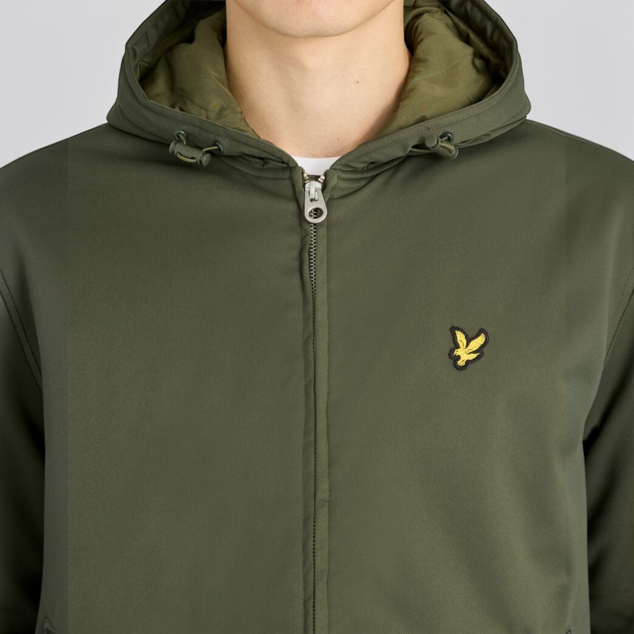 WILDVINE Clothing Co. Lyle & Scott olive green padded hooded zip-through jacket with signature yellow eagle logo