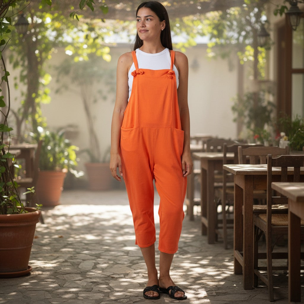 Moda - Ladies - Bow Detail Cotton Dungaree - Orange - Wildvine Clothing, Spalding, Lincolnshire