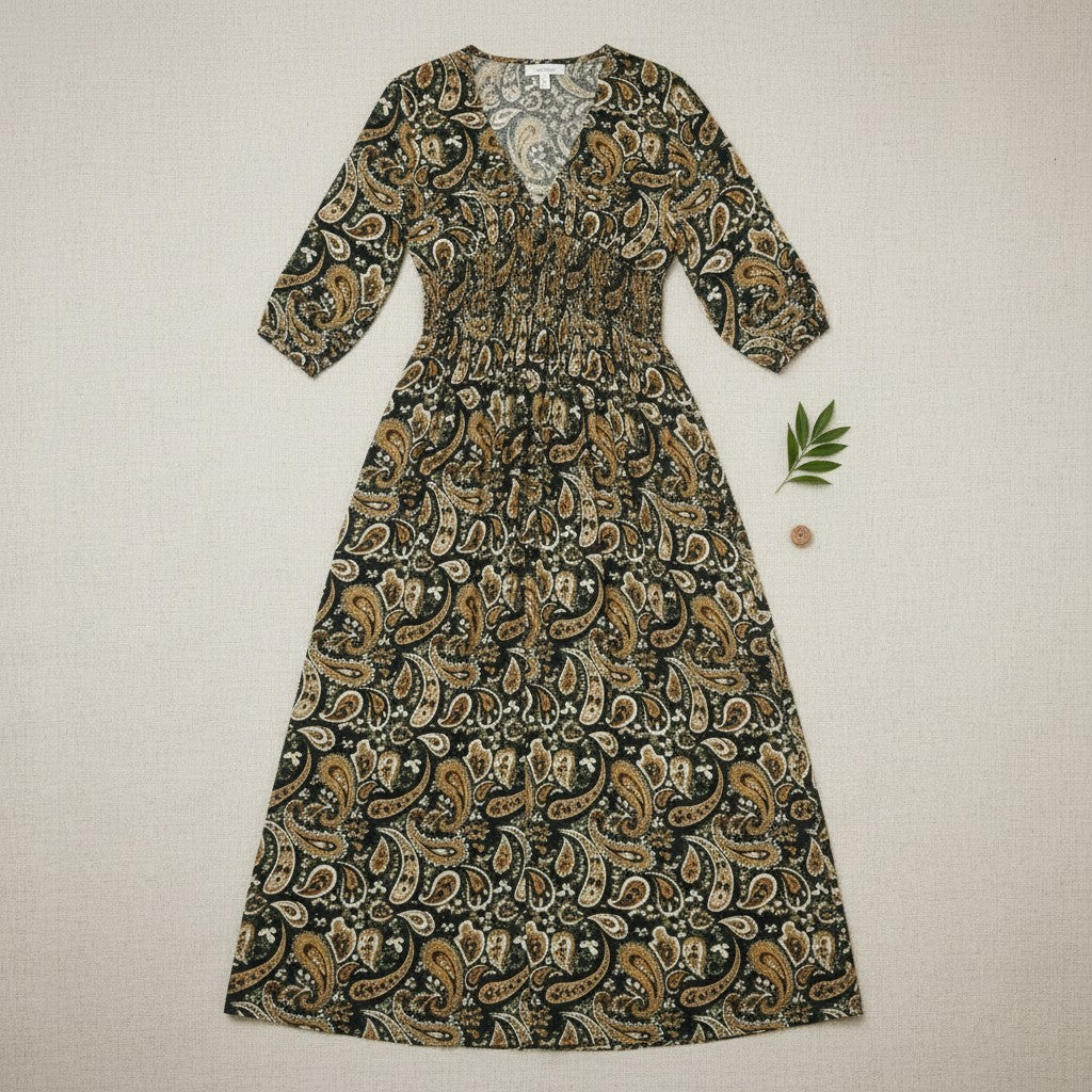 Misumi - Ladies -V Neck Wrap - Midi Dress - Khaki - Wildvine Clothing, Spalding, Lincolnshire