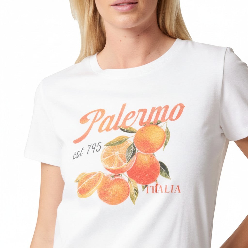 QED - Ladies - "Palermo Orange" Embellished Print T-Shirt - Wildvine Clothing, Spalding, Lincolnshire