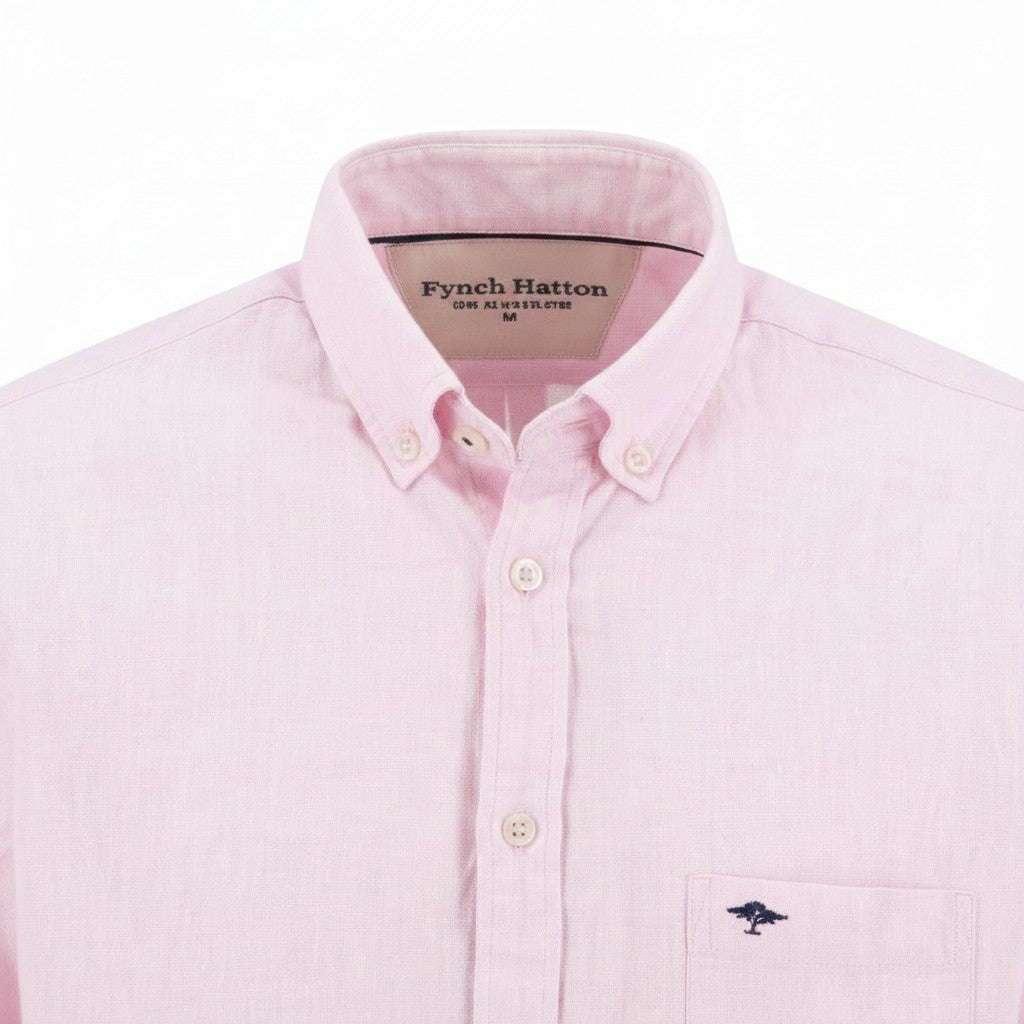 Fynch-Hatton Men's Summer Linen Short Sleeve Casual Shirt - Pastel Pink - Wildvine Clothing, Spalding, Lincolnshire