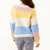 Wild Flower - Ladies - Striped Block Flower Button Knit Cardigan - Multi Colour - Wildvine Clothing, Spalding, Lincolnshire
