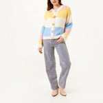 Wild Flower - Ladies - Striped Block Flower Button Knit Cardigan - Multi Colour - Wildvine Clothing, Spalding, Lincolnshire