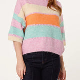 Wild Flower - Ladies - Wide Sleeve Colourblock Knit Jumper - Pink - Wildvine Clothing, Spalding, Lincolnshire