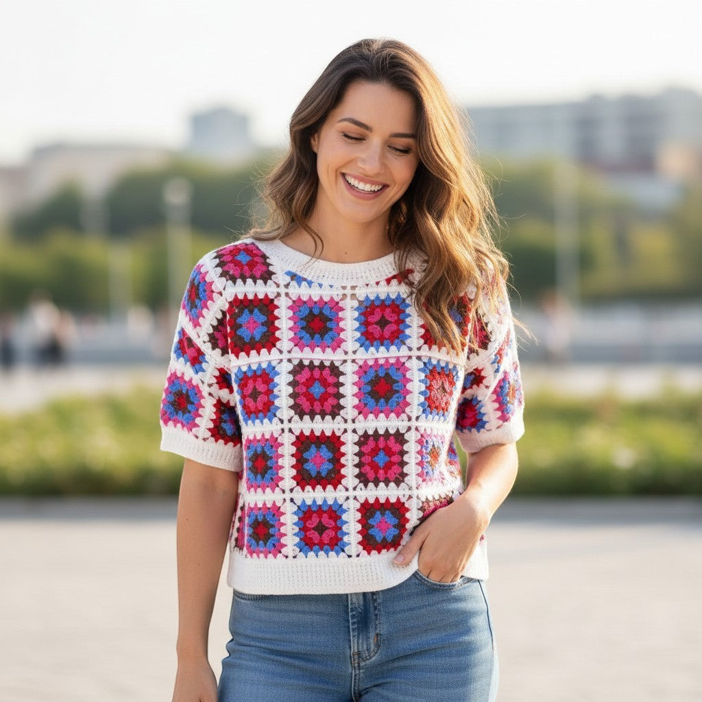 Wild Flower - Ladies - Patchwork Crochet Boxy Top - Wildvine Clothing, Spalding, Lincolnshire