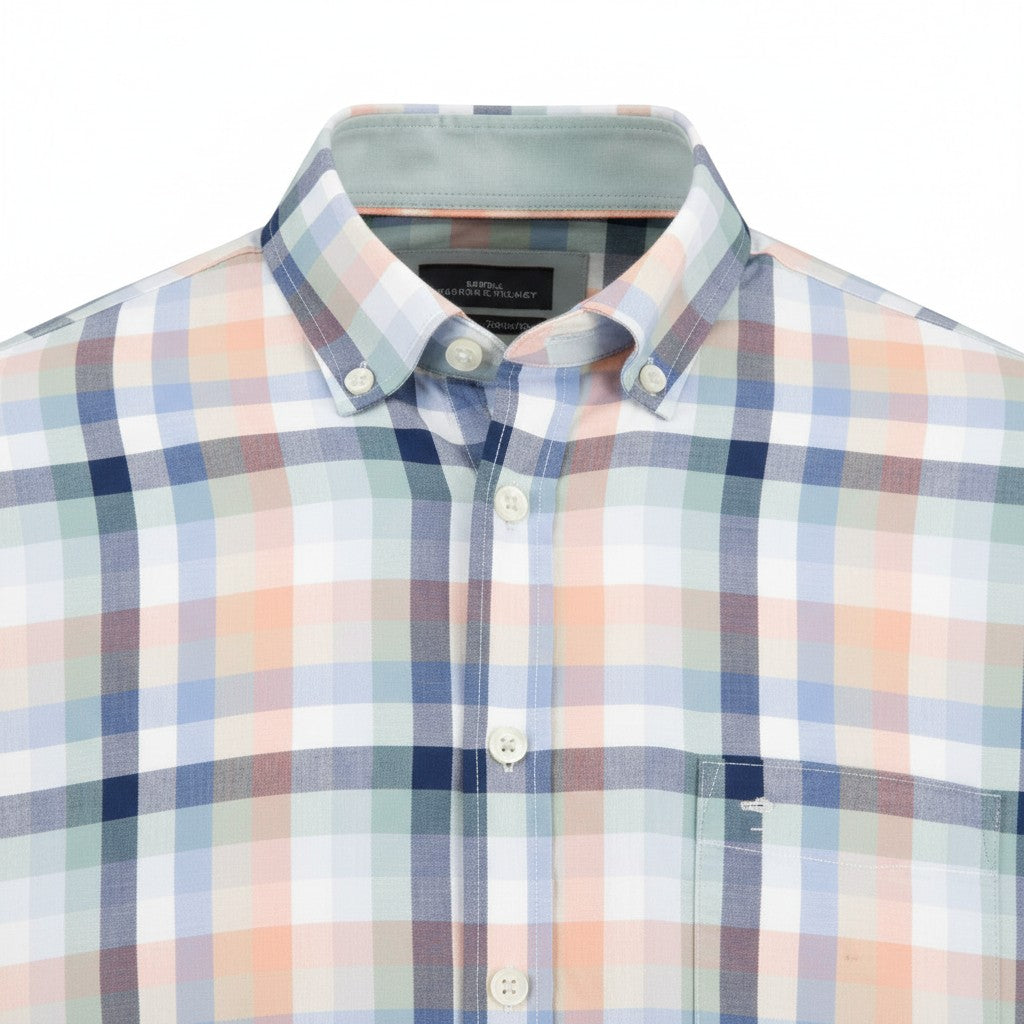 Fynch-Hatton - Mens Shirt - Colorful Combi Check - Peach 209 - Wildvine Clothing, Spalding, Lincolnshire
