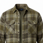 WILDVINE Clothing Co. men's pesto green plaid western shirt with dual button-flap chest pockets and structured collar.