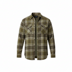 WILDVINE Clothing Co. men's pesto green and brown plaid western shirt with dual chest pockets and structured collar.
