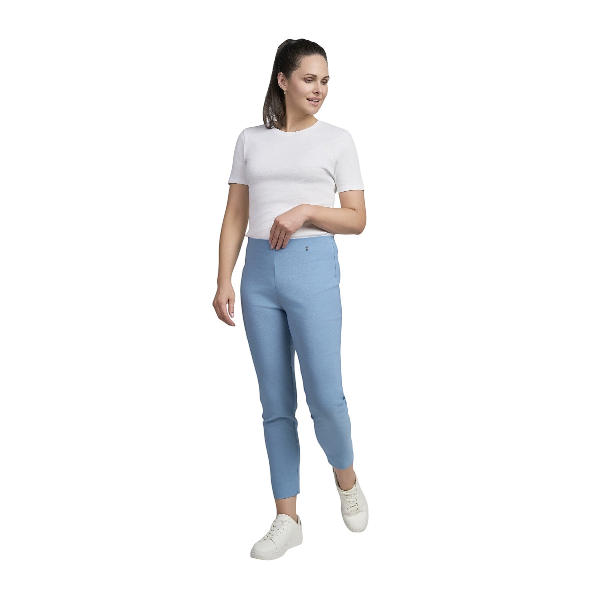 Pinnns - Ladies - Slim Leg Bengaline Ankle Grazer With Back Split - Petrol Blue 302CT - Wildvine Clothing, Spalding, Lincolnshire