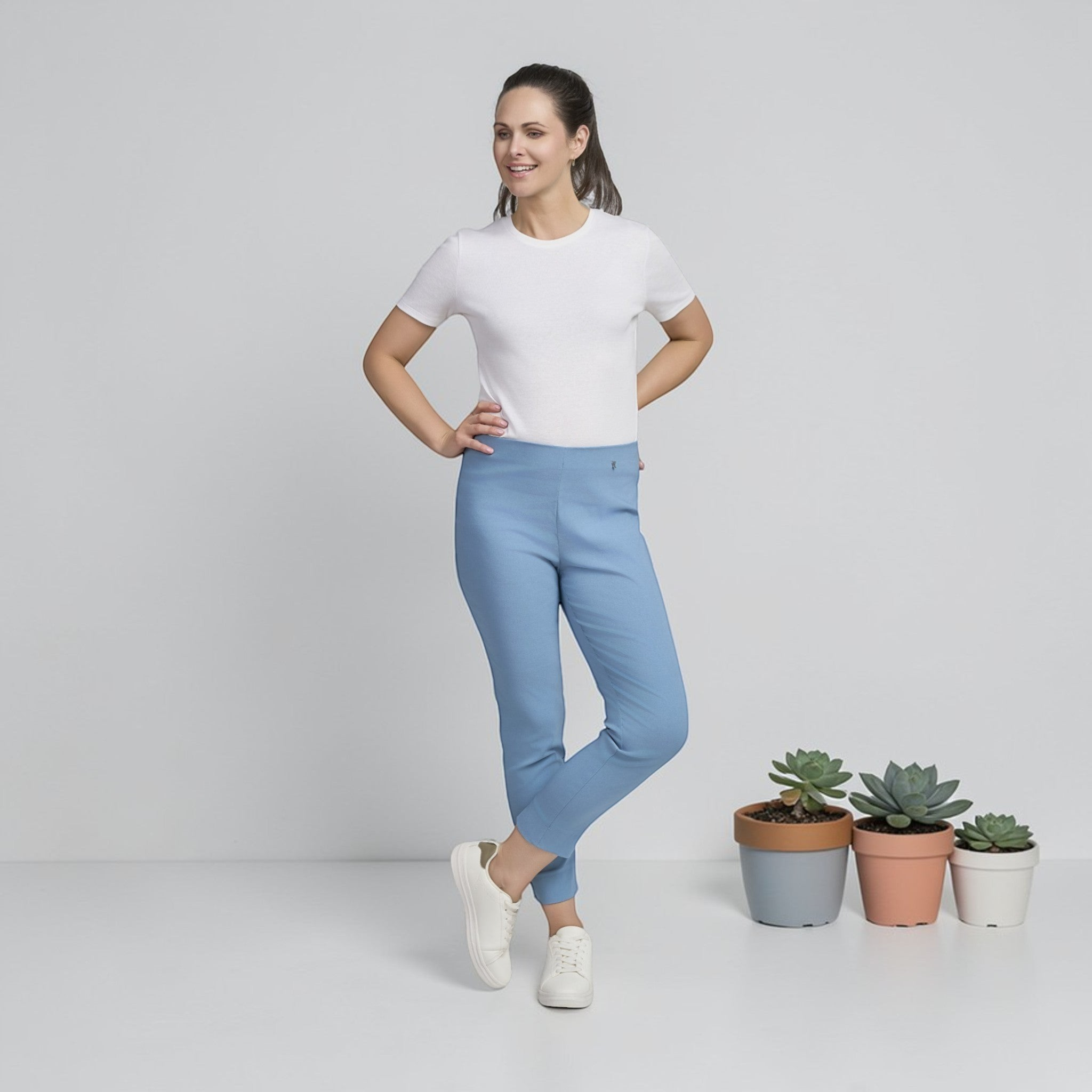 Pinnns - Ladies - Slim Leg Bengaline Ankle Grazer With Back Split - Petrol Blue 302CT - Wildvine Clothing, Spalding, Lincolnshire