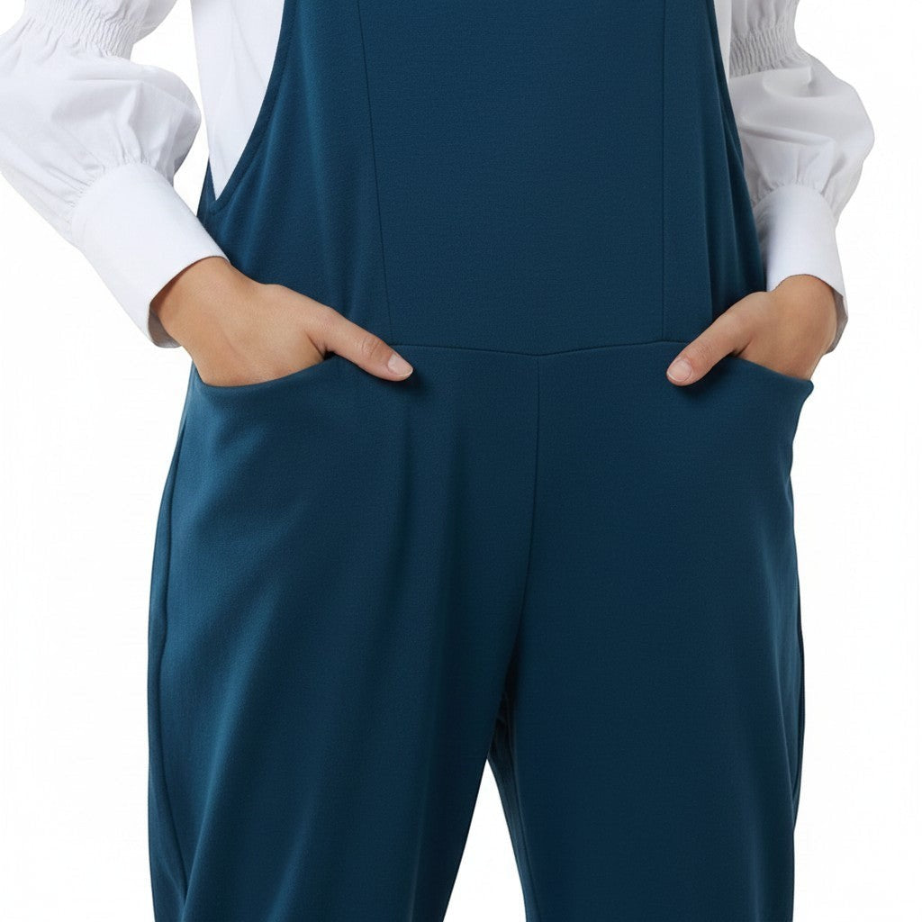 Moda - Ladies - Bow Detail Cotton Dungaree - Petrol - Wildvine Clothing, Spalding, Lincolnshire