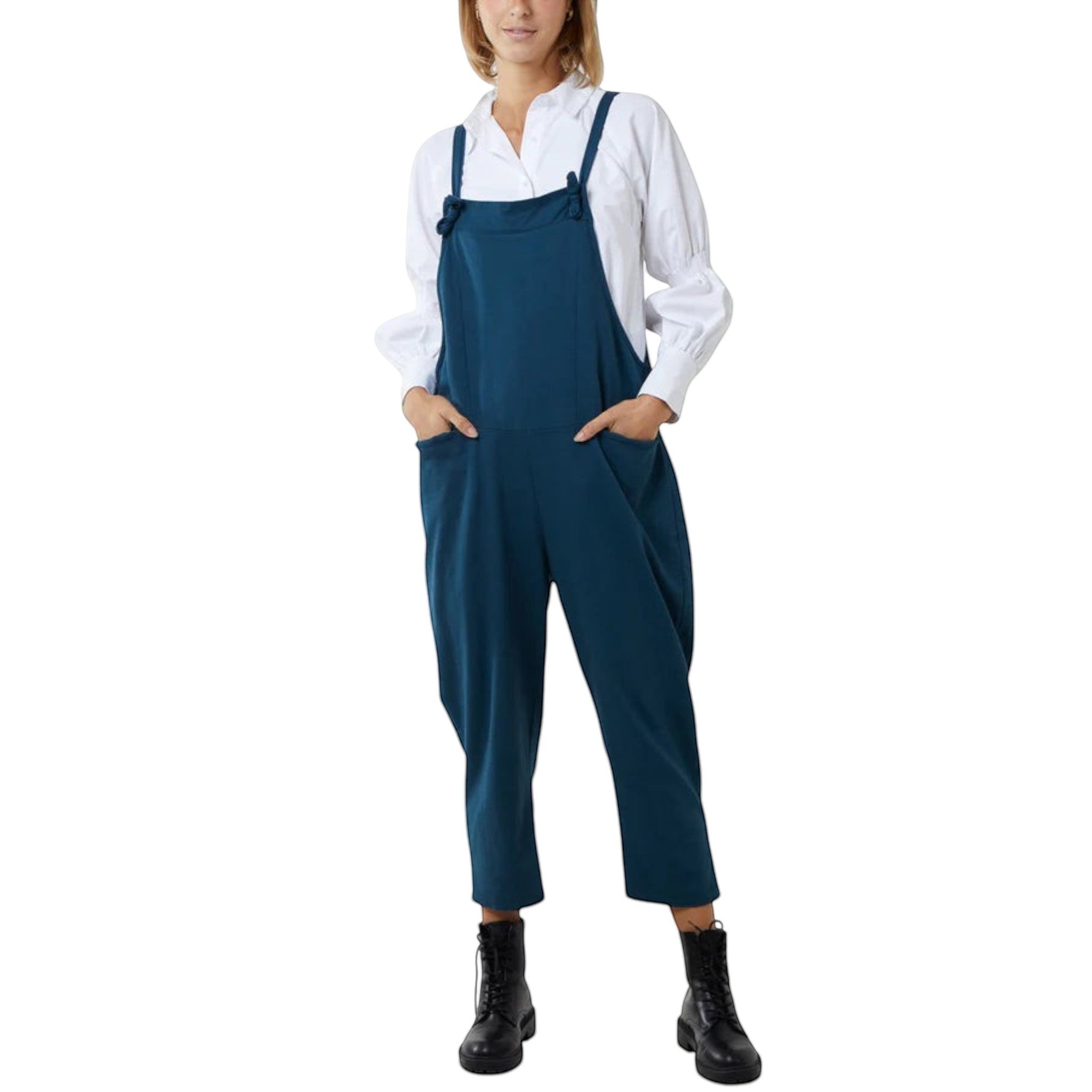 Moda - Ladies - Bow Detail Cotton Dungaree - Petrol - Wildvine Clothing, Spalding, Lincolnshire