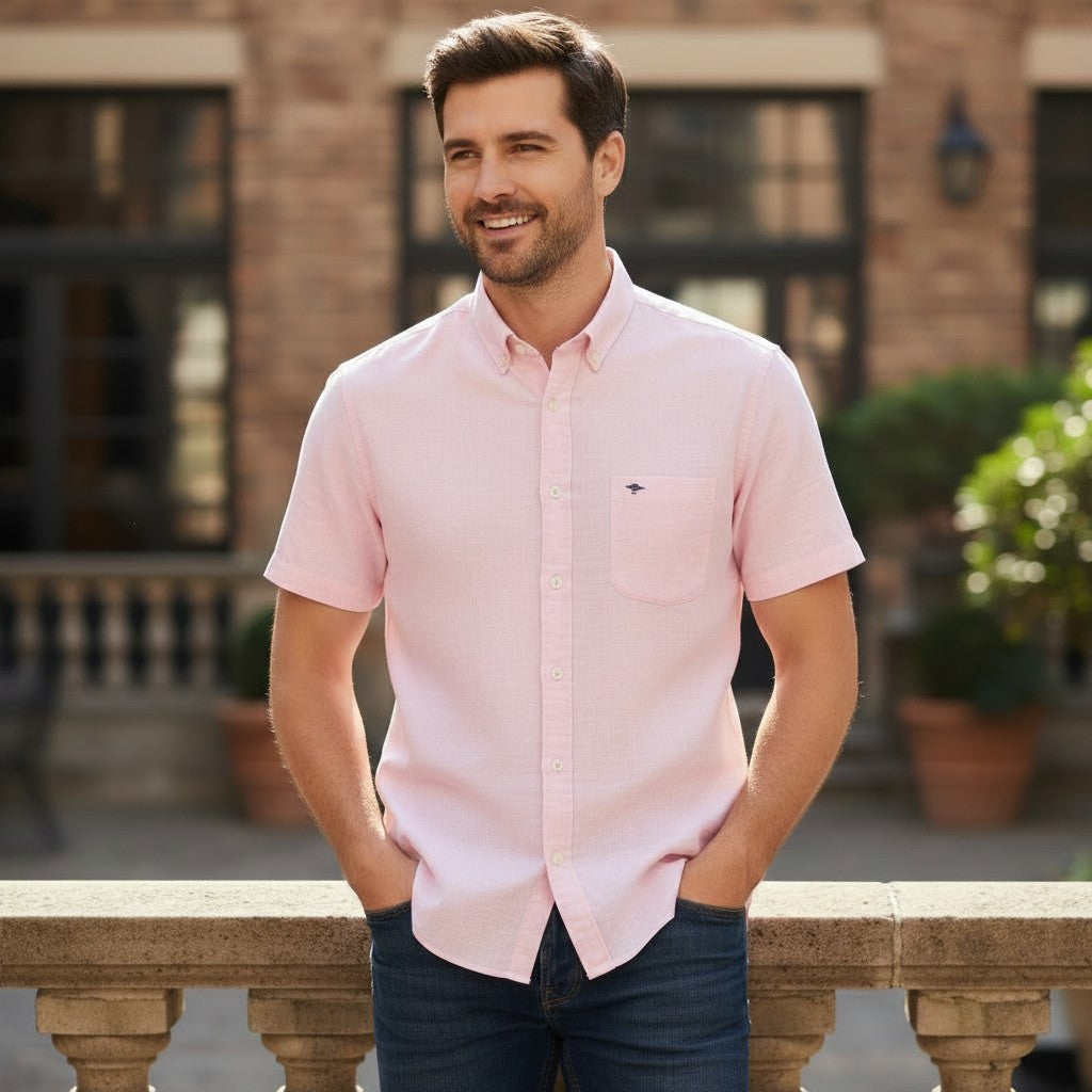 Fynch-Hatton Men's Summer Linen Short Sleeve Casual Shirt - Pastel Pink - Wildvine Clothing, Spalding, Lincolnshire
